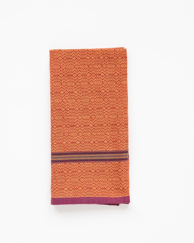 Vibrant Mungo Boma Napkins woven for earth red and orange cotton yarn
