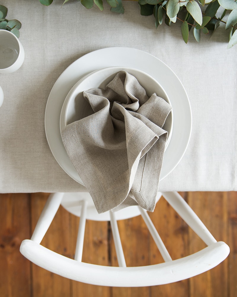 Linen table inspiration, the natural look of flax undyed linen napkins paired with a matching tablecloth