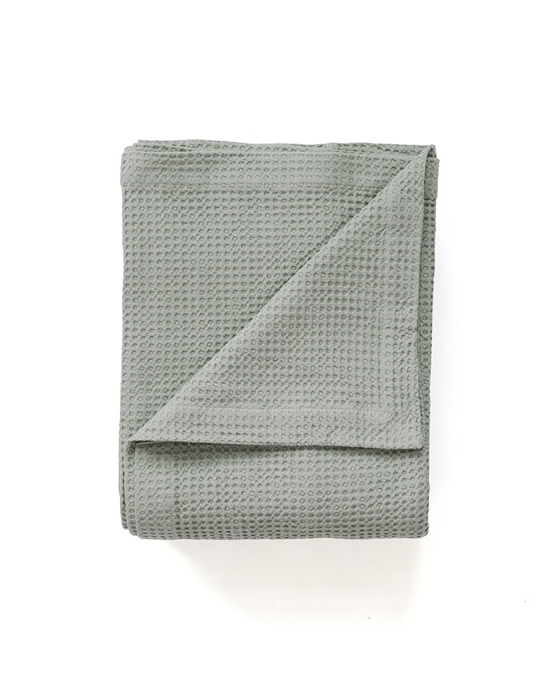 The Moss Cobble Weave Bed Cover - 100% cotton blankets with a textural weave design.