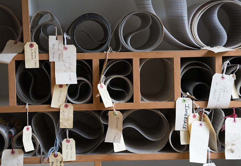 A selection of pattern cards for various weaves in storage at the Mungo mill in Plettenberg bay