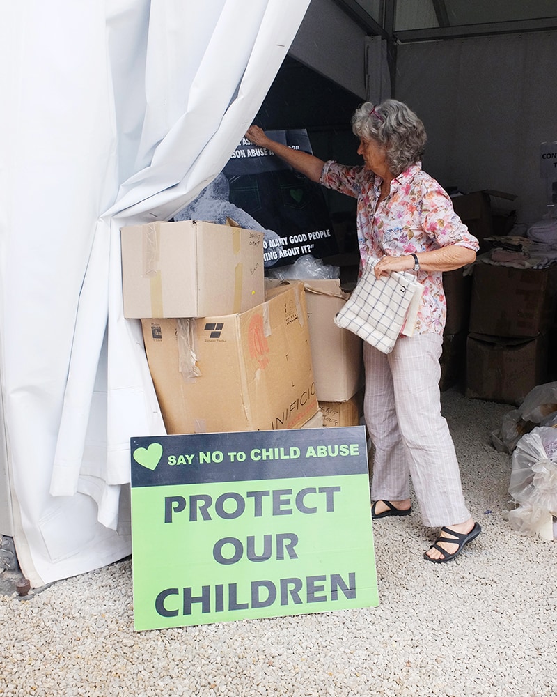 Setting up the Mungo x Green Hearts pre-sale fundraiser tent at Old Nick Village, Plettenberg Bay