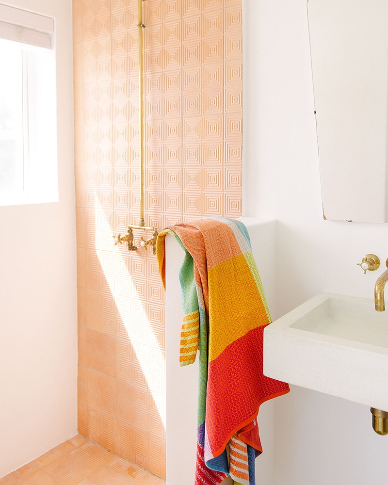 Mungo Folly Towel in Fiddler Crab. Pure cotton bath, beach or pool towels designed, woven & made in Plettenberg Bay, South Africa