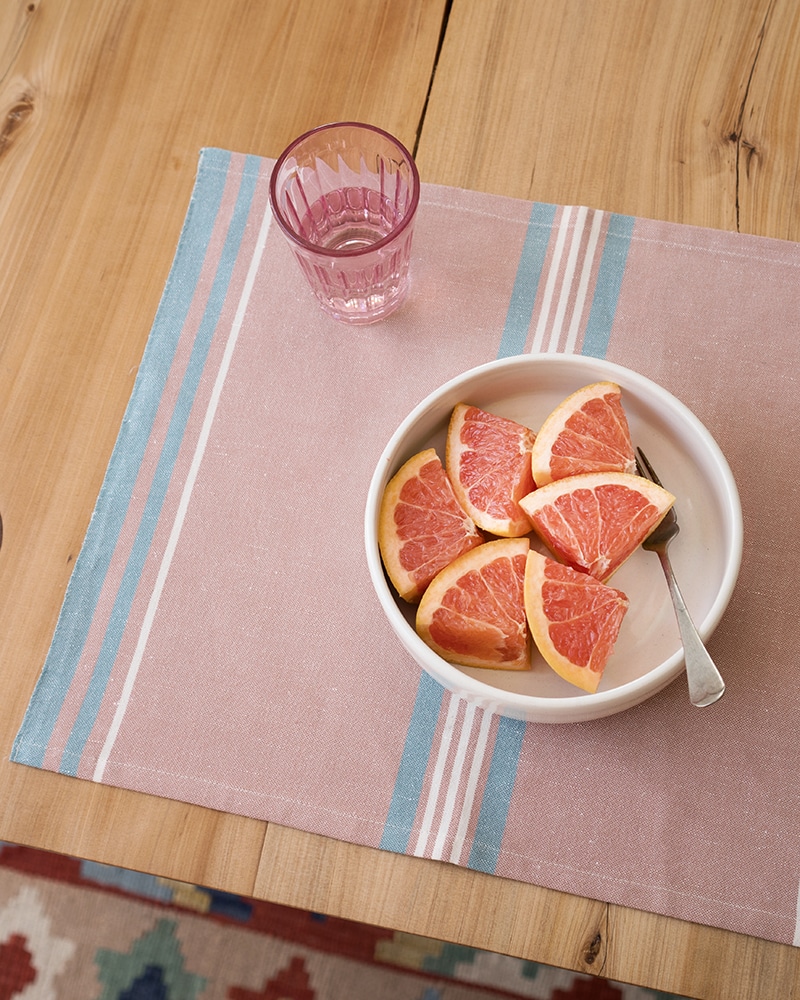 Mungo Warp Stripe Placemat. Heirloom-quality cotton & linen table linen. Woven at the Mungo Mill in South Africa