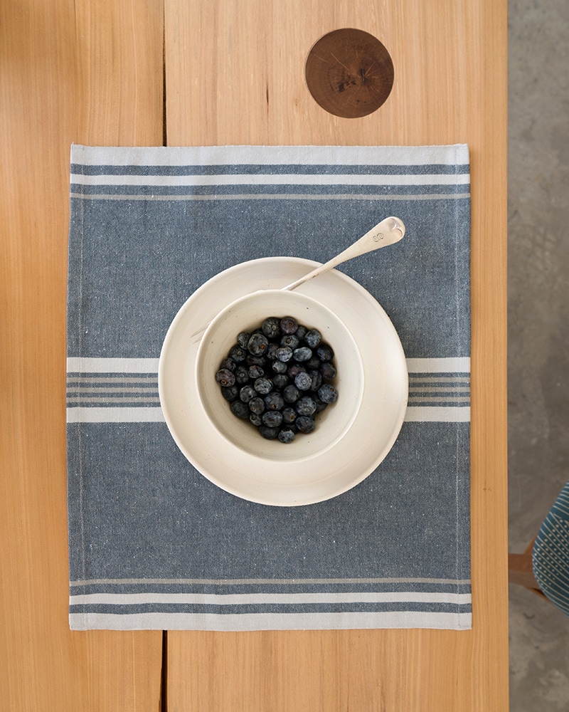 Mungo Warp Stripe Placemat. Heirloom-quality cotton & linen table linen. Woven at the Mungo Mill in South Africa