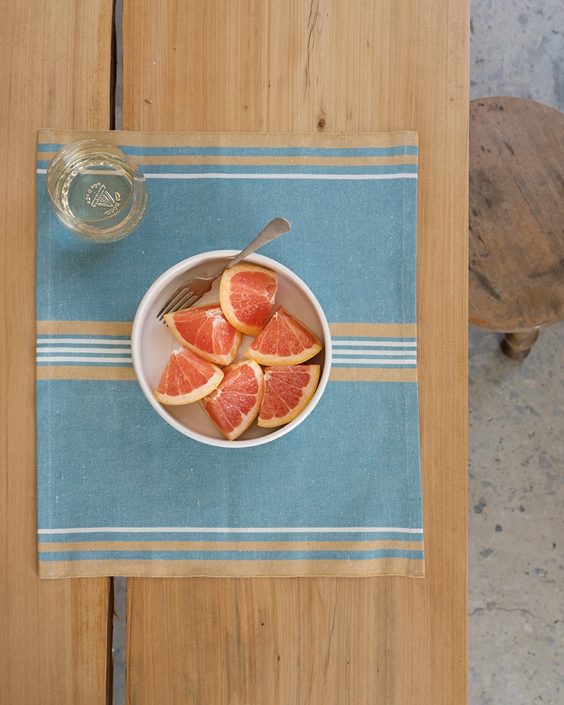 Mungo Warp Stripe Placemat. Heirloom-quality cotton & linen table linen. Woven at the Mungo Mill in South Africa