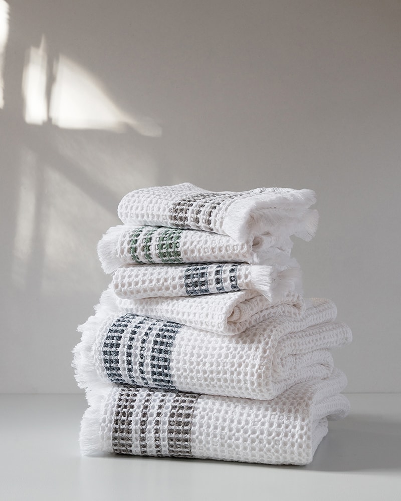 A stack of GOTS-Certified Belgian Waffle Towel