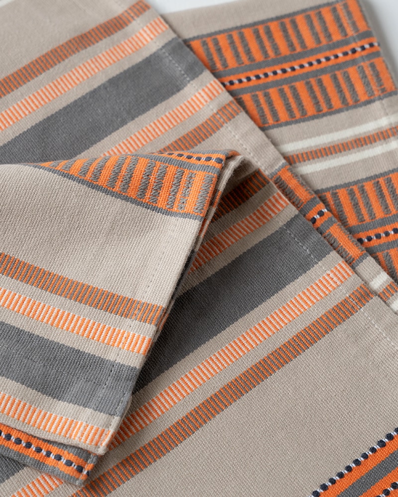 Mungo Sahara Stripe Table Runner in Desert Storm. 100% natural fibre woven home textiles.