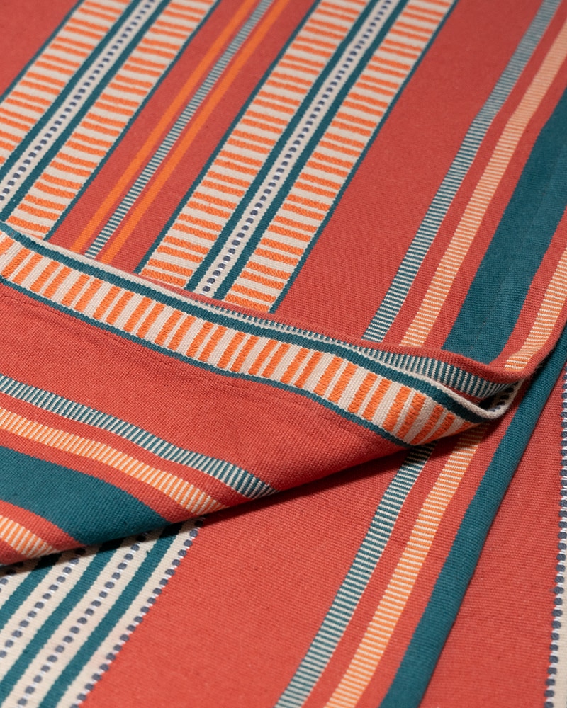 Mungo Sahara Stripe Table Runner in Flame. 100% natural fibre home textiles.