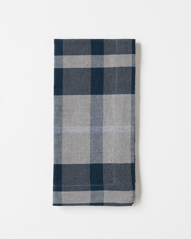 Mungo Caribbean Check Napkin in Blue Coral colourway. 100% cotton serviettes & table cloths