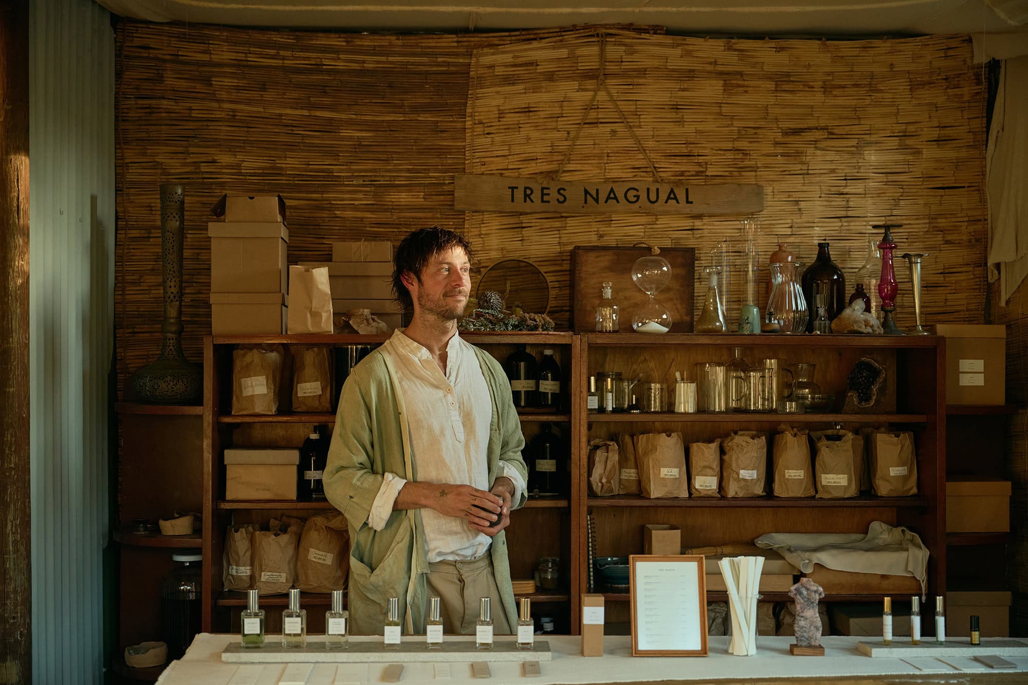 David Plenderleith, at the Tres Nagual shop in Scarborough. Handmade, all natural soaps and scents.