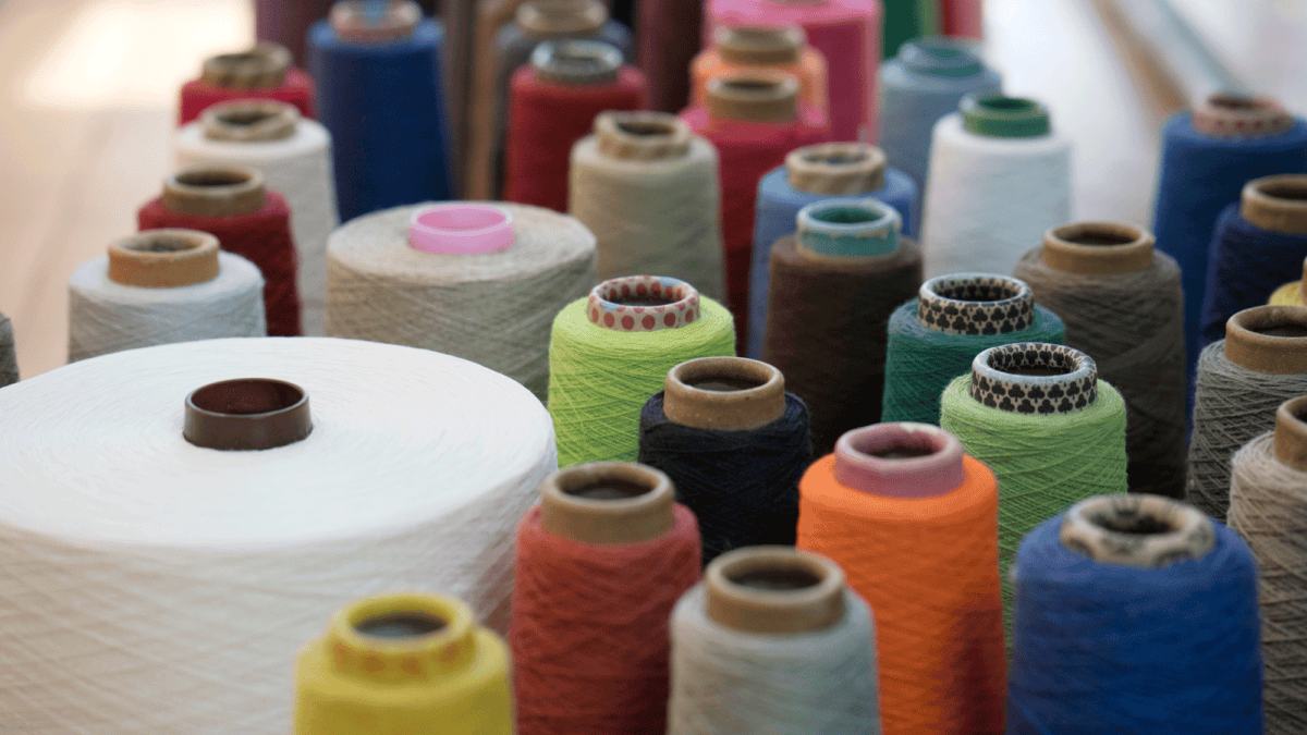 Cones of dyed yarn at the Mungo Mill