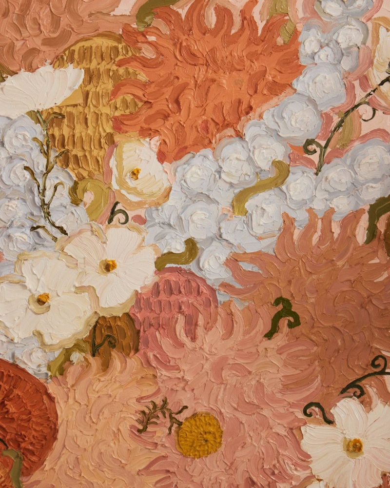 Artist Lene Ehlers intimate oil paintings of flowers, using pastels, earthy tones and whites