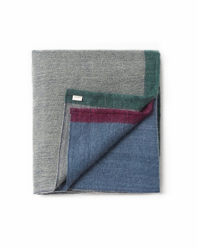 Folded MOS Wrap in Lucky Bean woven on the Hattersley Loom at the Mungo Mill